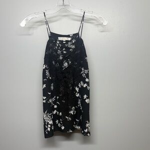 Wayf Anthropologie Black Floral Sleeveless Lace Up Front Blouse